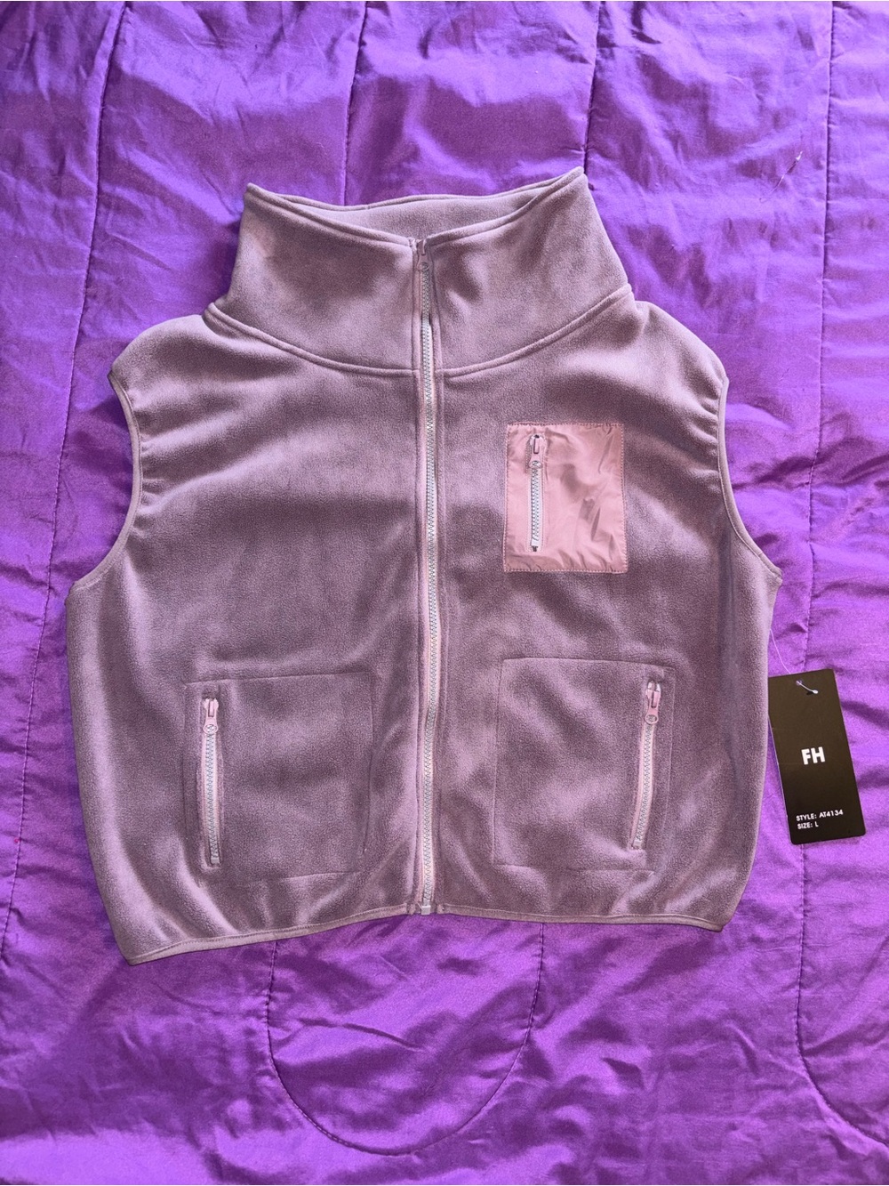 Lavender Kids Fleece Vest with Zipper Pockets